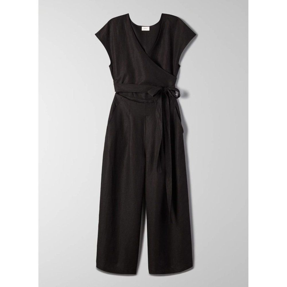 Aritzia WILFRED Brax Black Linen Lyocell Cut-Out Wrap Wide Leg Jumpsuit, Size 6 - Picture 6 of 13